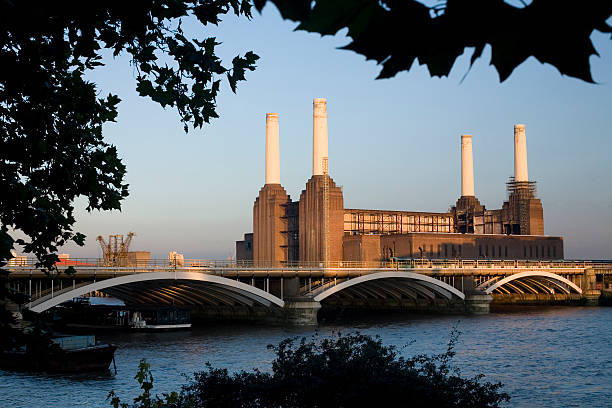 Battersea power station and the Thames, London stock photo