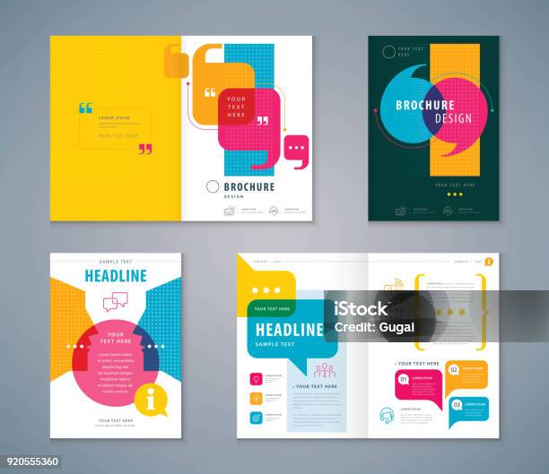 Kit De Conception Du Livre Caches Speech Bubbles Background Vector Modèle Brochures Vecteurs libres de droits et plus d'images vectorielles de Plan