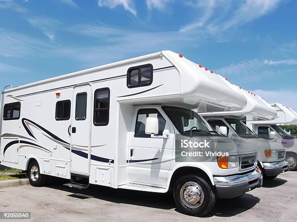 Row Of New Recreational Vehicles Stock Photo - Download Image Now - Motor Home, Car Dealership, New