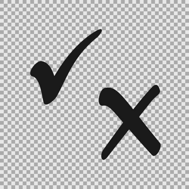 Check box list icons tick and cross, black marks isolated on transparent background. Vector illustration Check box list icons tick and cross, black marks isolated on transparent background. Vector illustration checkbox yes asking right stock illustrations