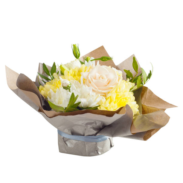 istock Yellow white bouquet of rose, chrysanthemum 920593616