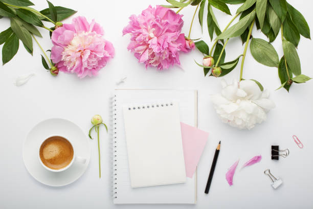 istock Flat lay fashion feminine home office workspace. 920596960