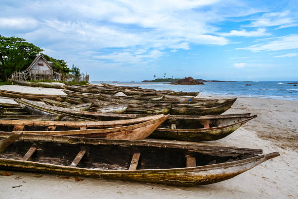 Fishing dugout canoes beached in Sainte Luce near Tolanaro (Fort-Dauphin), southern Madagascar