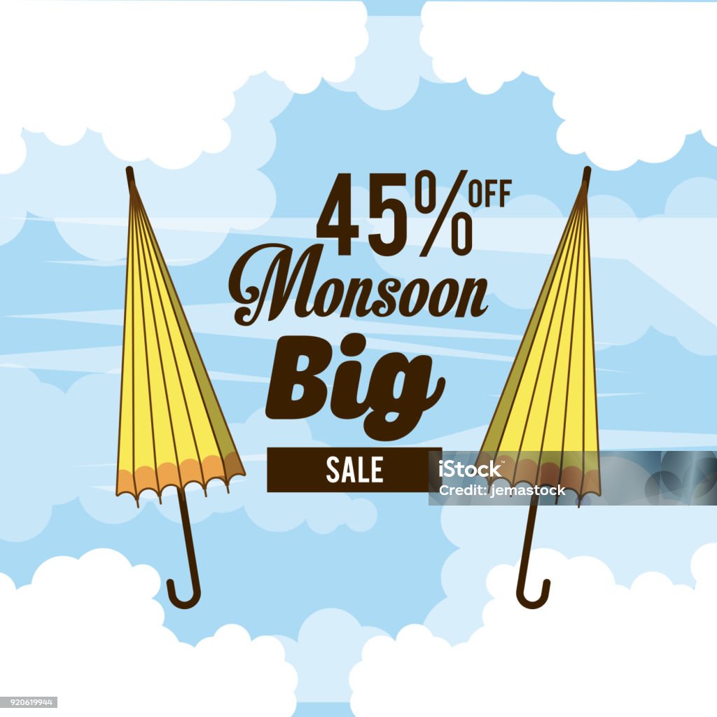 Monsun große Verkaufs- und Rabatte - Lizenzfrei Abzeichen Vektorgrafik