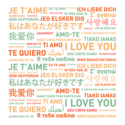 I love you card translated in different world languages