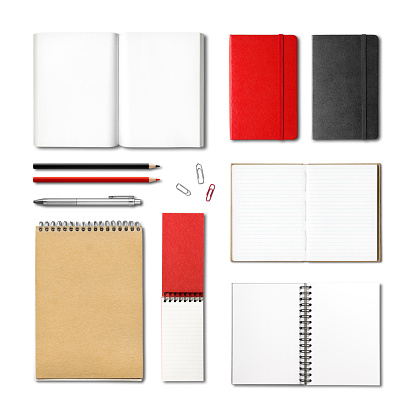 stationery books and notebooks mockup template isolated on white background