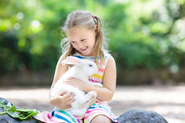 istock Child with rabbit. Easter bunny. Kids and pets. 920654102