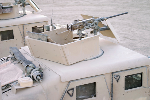 Top view of .50 cal heavy machine gun turret on an armored HMMWV (Humvee). 