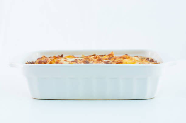 baked pasta in white plate