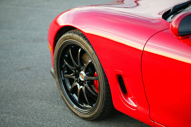 istock Red Mazda RX7 Sports car front wheel 92066895