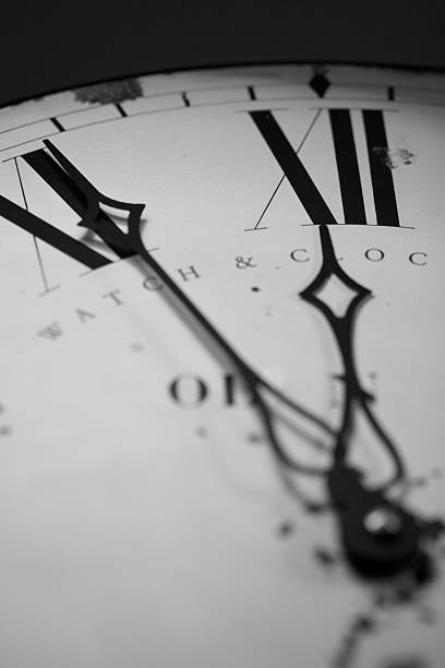 istock Antique clock in black and white at five to twelve 92068001