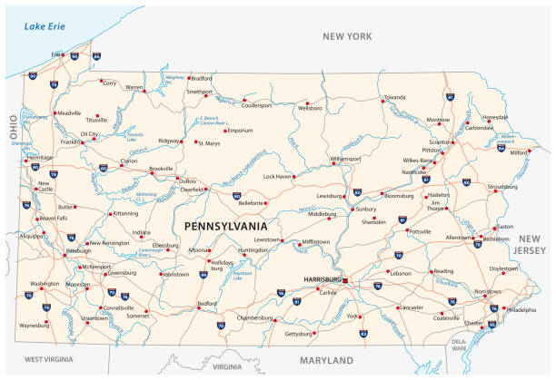 pennsylvania road map pennsylvania road vector map pennsylvania stock illustrations