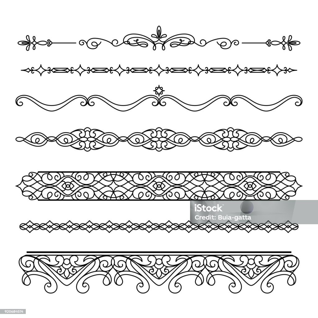 Set of vintage borders and flourishes Set of vintage borders and flourishes, scroll embellishment in retro style Border - Frame stock vector