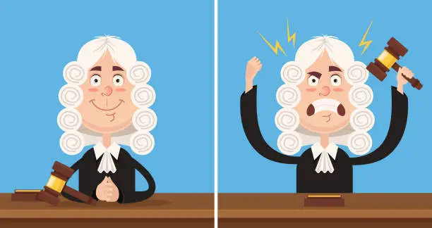 Vector illustration of Happy and angry judge character mascot