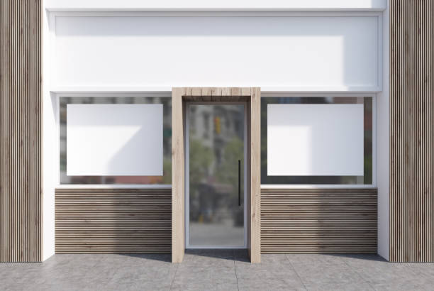 istock Wooden and white cafe facade with posters 920701724