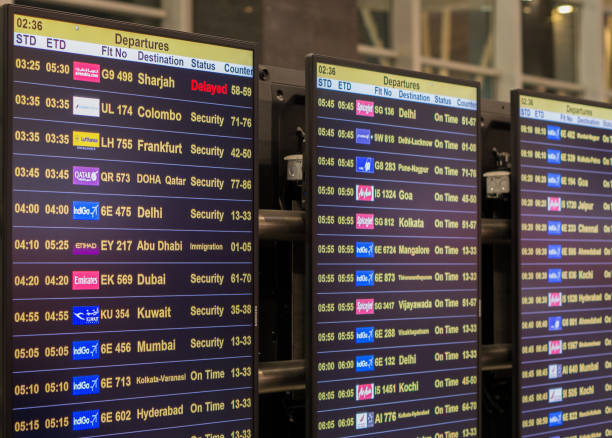 Bengaluru, India - December 24 2018 : Flight information screen at airport in Bangalore, India