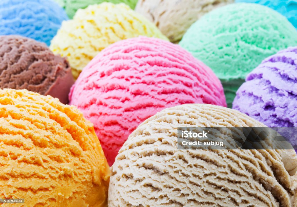 Colorful Ice Cream Scoops Background Ice cream scoops close-up - selective focus Ice Cream Stock Photo