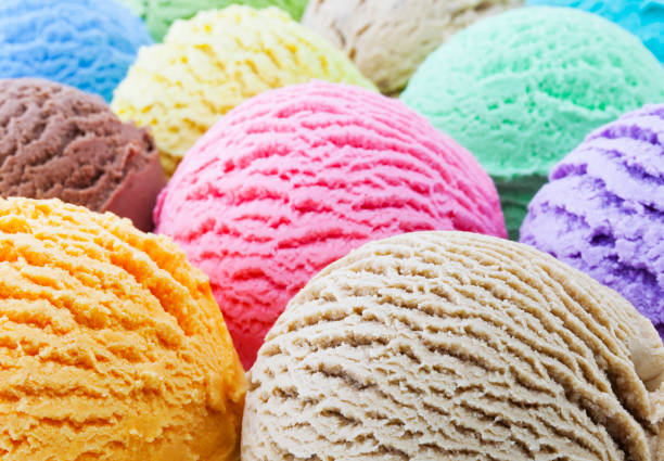 kolorowe lody miarki tło - scoop ice cream frozen cold zdjęcia i obrazy z banku zdjęć