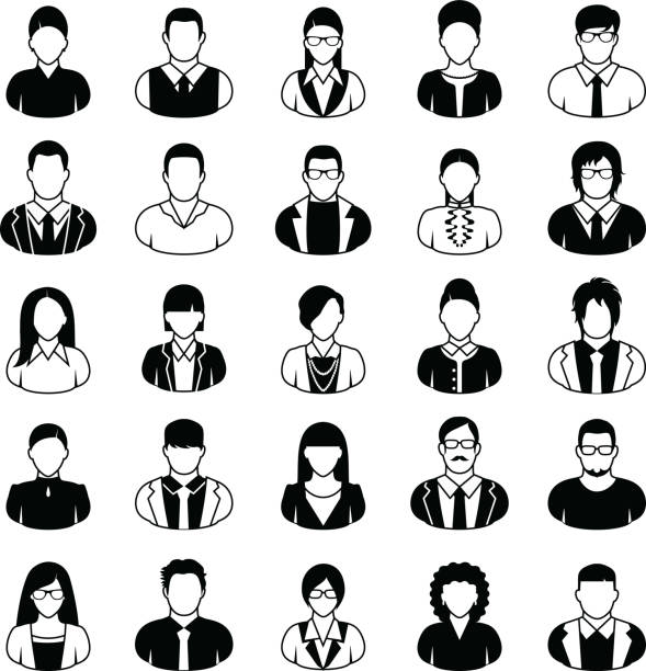 Business People Icons Set of twenty-five black and white icons. woman necktie stock illustrations