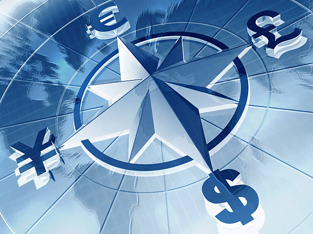 istock Blue compass of money with global map in the background 92071565