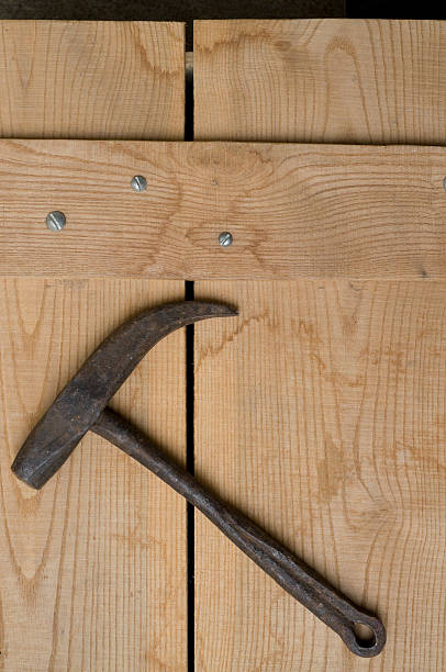 istock Antique Hand Made Mechanics Claw Hammer on Wood Box 92073693