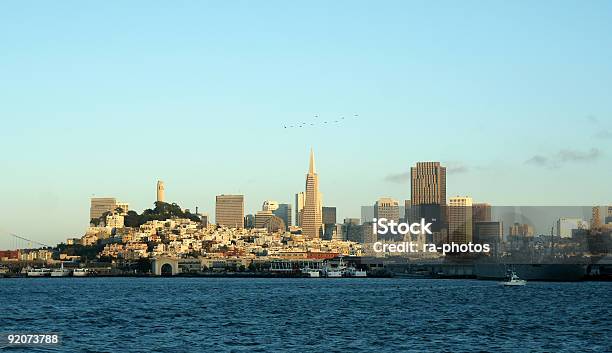 San Francisco Skyline At Evening Stock Photo - Download Image Now - Bay of Water, Building Exterior, Built Structure