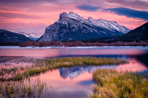 Evening light at Vermillion Lakes  and Mount Rundle in Banff National Park, Canada