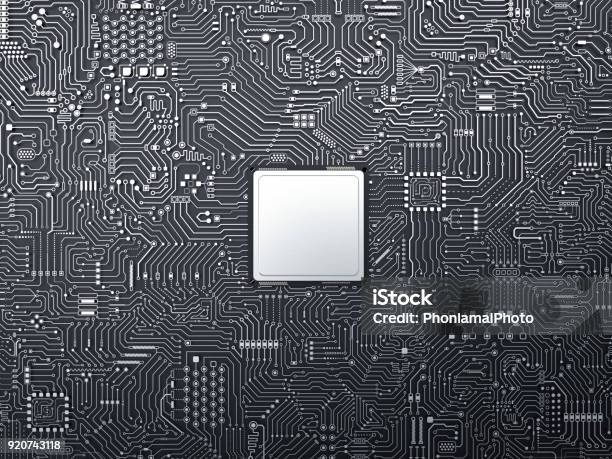 Cpu On Circuit Board Stock Photo - Download Image Now - Circuit Board, Mother Board, Computer Chip