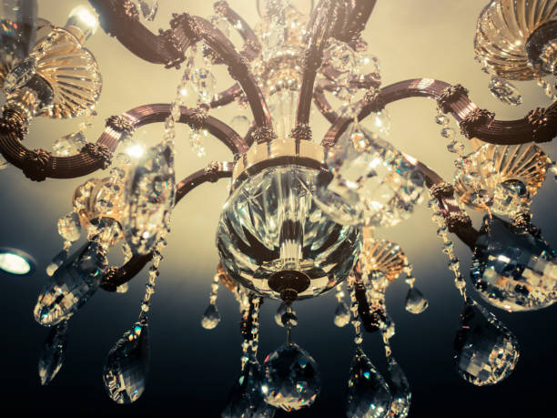 istock Crystal chandelier close-up. Glamour background with copy space 920743584