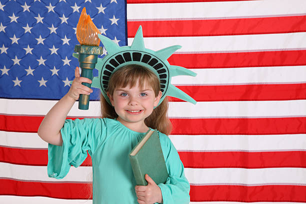 istock Young girl dressed up as Statue of Liberty 92077374