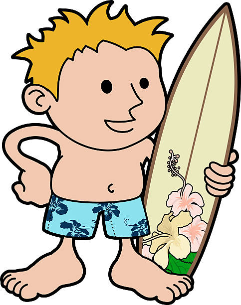 illustrazioni stock, clip art, cartoni animati e icone di tendenza di illustrazione di surf - one person white background swimwear surfboard
