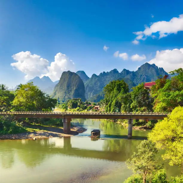 Photo of Amazing landscape of river among mountains. Laos.