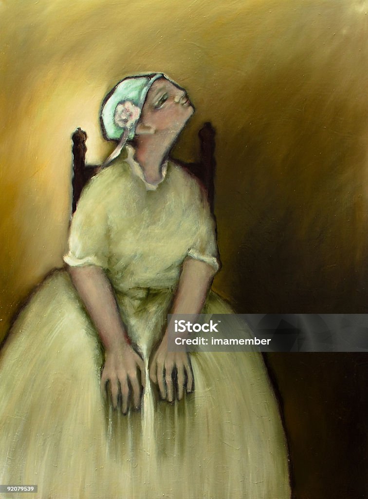 Sessão Jovem mulher no vestido branco, pintura a óleo - Ilustração de Pintura a Óleo - Imagem pintada royalty-free