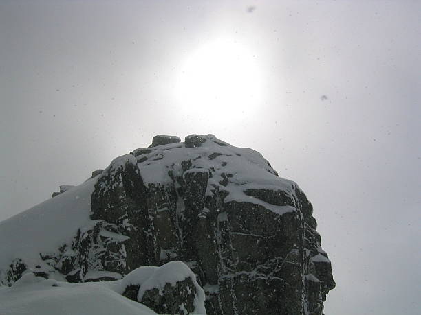 Snowing on top of Mountain stock photo
