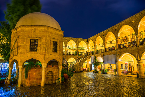 Buyuk Han at night. Largest caravansarai in Cyprus, Nicosia.