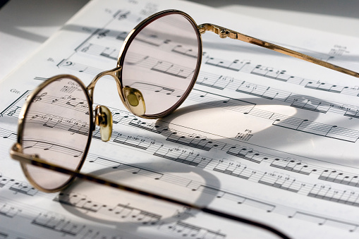 A Pair of Glasses on sheet music.