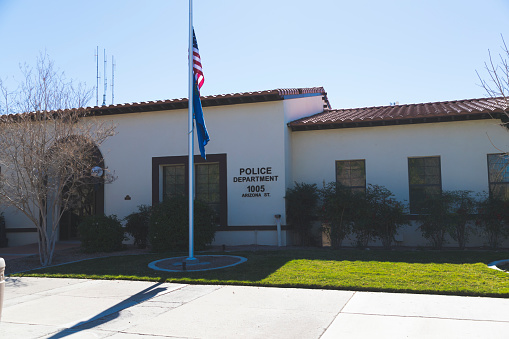 An editorial stock photo of the Boulder City Police Department in Boulder City, Nevada. Boulder City is known as the City that Built the world famous Hoover Dam.