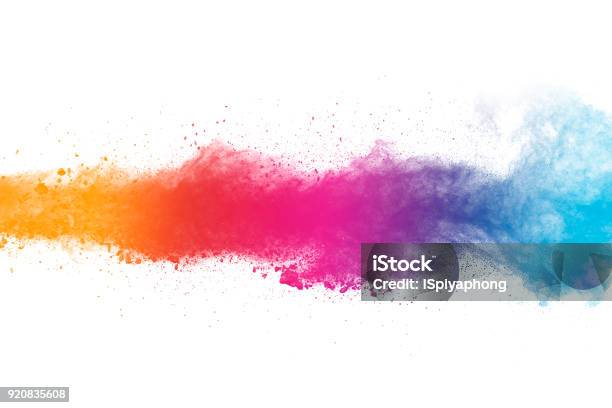 Farbige Pulverwolke Splash Isoliert Auf Weißem Hintergrund Stockfoto und mehr Bilder von Farbton