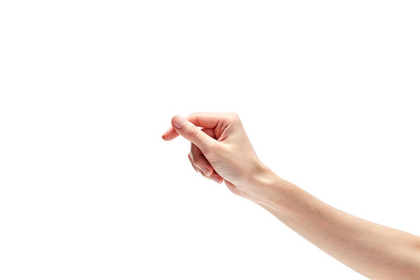 main de femme mesurant les éléments invisibles. isolé sur blanc - main photos et images de collection