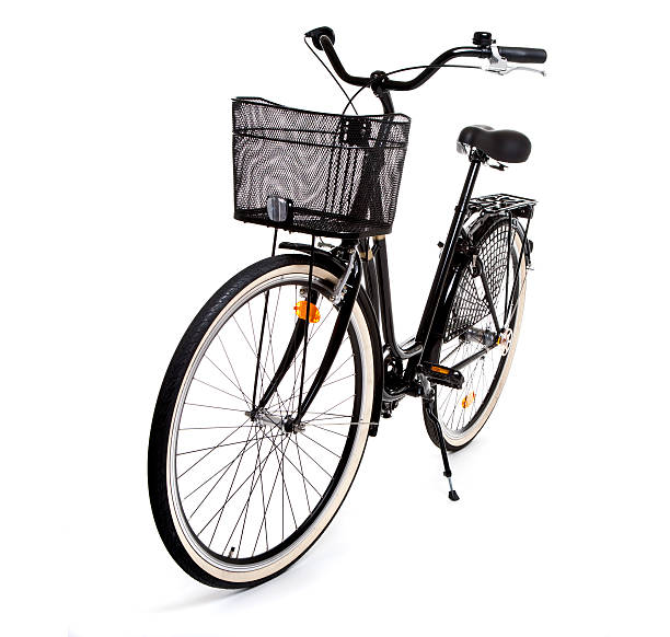 Bicycle isolated on white with basket stock photo