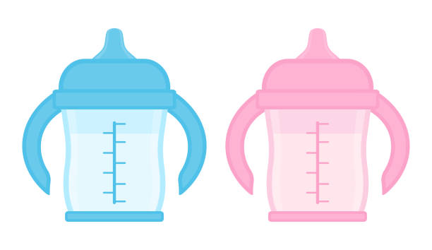 illustrazioni stock, clip art, cartoni animati e icone di tendenza di tazza baby sippy isolata su bianco - baby cup