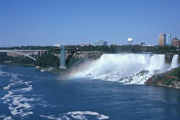 Niagara falls and Rainbow Bridge stock photo