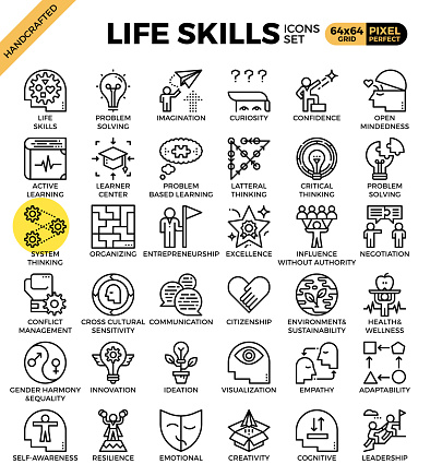 Life skills concept icons set in modern line icon style for ui, ux, website, web, app graphic design