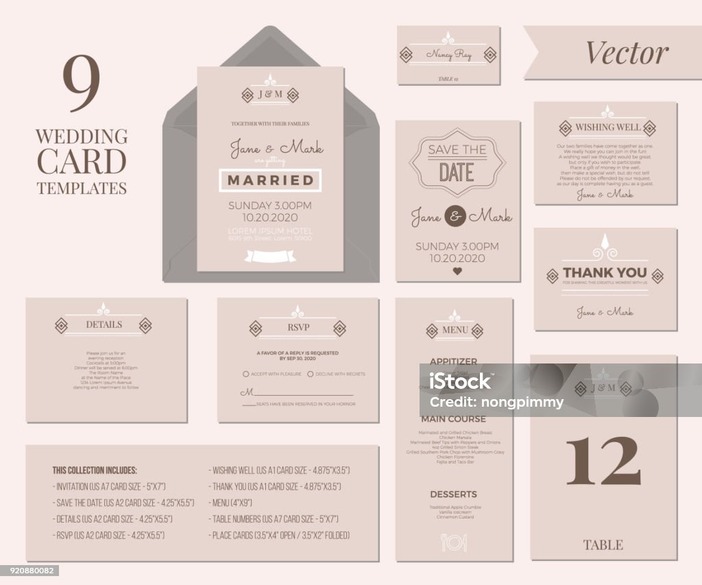 Wedding Invitation Template Vintage Minimal Wedding Invitation Card Collection Set Template Layout Wedding stock vector