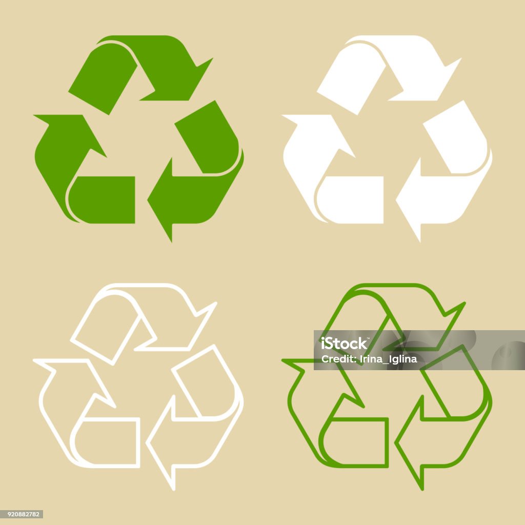 Recycle Symbol Set Isolated Vector illustration of green recycle symbol. Set of recycling sign, on paper, in flat style. Recycling Symbol stock vector