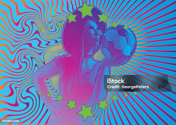 Female Soccer Fan Kissing Soccer Ball Stock Illustration - Download Image Now - Psychedelic, 1960-1969, 25-29 Years