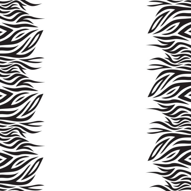 черно-белый векторный фон с полосками. бохо стиль. кадр из графических листьев. - undomesticated cat white background pattern isolated stock illustrations