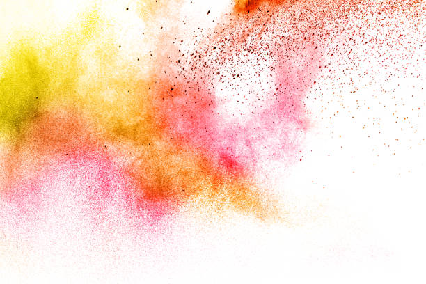 istock Abstract multicolored dust explosion on white background. Abstract color powder splattered  on background. 920902534