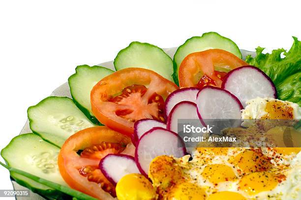 Healthy Food Fried Quail Eggs With Vegetables Macro Isolated Stock Photo - Download Image Now