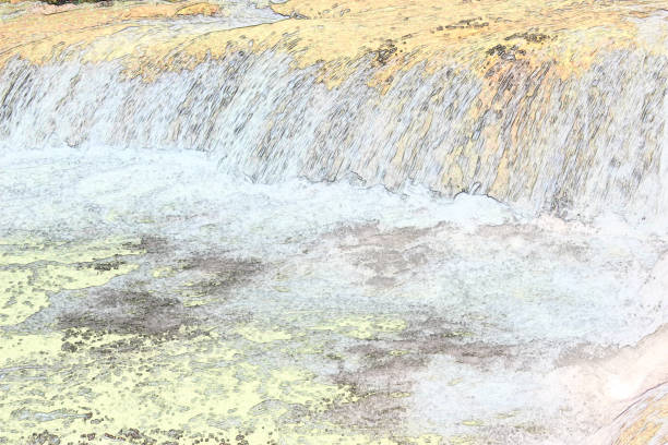 水彩画背景に美しい滝のスケッチ。 - paintings watercolor painting tree landscape ストックフォトと画像